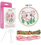 GAMAGO Axolotl Cross Stitch Embroidery Kit – DIY Needlework Craft Set with Hoop, Fabric, Floss & ...
