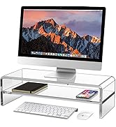 Egchi Acrylic Monitor Stand, 2 Tiers Computer Monitor Riser(20x8x5.5 Inch), Monitor Riser/Compute...