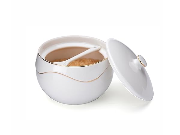 Porcelain Sugar Bowl with Lid and Spoon