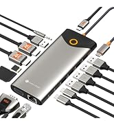 NOVOO USB C Docking Station Dual Monitor, 15 in 1 Laptop Docking Station 3 Monitors with 2 HDMI,V...