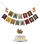 Zotemo Animal Happy Birthday Banner and Cake Topper with Fox Signs, Hanging Colorful Garland for ...