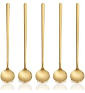 Liacere 50Pcs Plastic Coffee Spoons Disposable - 6.7" Gold Tea Spoons Long Handle -Gold Small Tea...