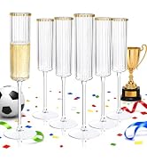 Joyido 36 Pack Clear Plastic Champagne Flutes - 6oz Gold Ribbed Disposable Champagne Glasses - Vi...