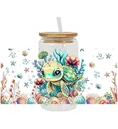 UV DTF Turtle Sticker Cup Wrap,Transfer Sticker for 16 OZ Glass Cups, Save The Ocean UV-DTF Trans...