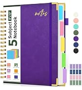 5 Subject Spiral Notebook Journal with Removable Dividers Tabs, 300 Pages Organizer Notebooks for...