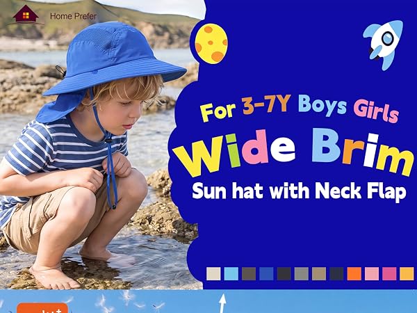 wide brim sun hat with neck flap for boys kids