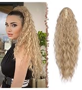 FESHFEN Claw Clip Ponytail Extensions, Long Pony Tail Hair Piece Wavy Curly Synthetic Hairpieces ...
