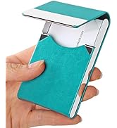 JuneLsy Professional PU Leather Business Card Holder Case Metal Name Card Holder Pocket Business ...