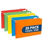 Blue Summit Legal Size Hanging File Folders, 25 Reinforced Hanging Files in Assorted Colors, Desi...