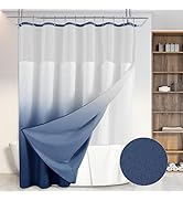 Ombre Linen Textured Shower Curtain with Snap-in Fabric Liner Set, 12 Hooks Included - Hotel Styl...
