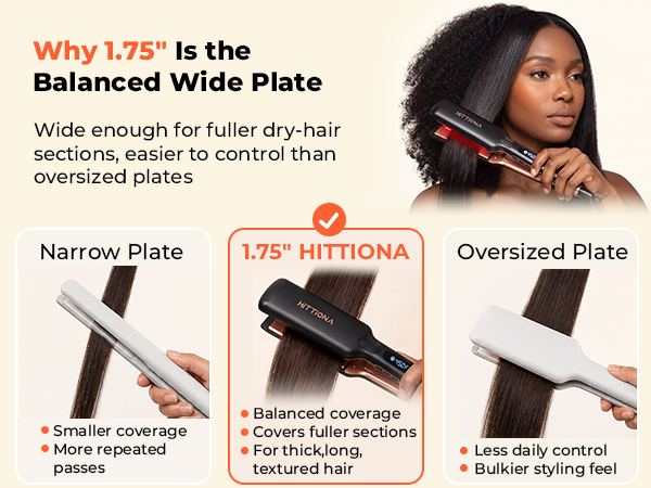 HITTIONA 1.75 inch wide ceramic flat iron for thick long textured hair