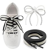 YJRVFINE Pearl Bows Shoelaces Set: Bowknots Charms with Women Sneaker Shoe laces