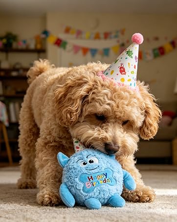 Sky blue birthday dog toy