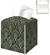 Boho Deep Green Tissue Box Cover Square Vinatge Tissue Holder 5.4x5.4x5.3 | Green And Gold Decora...