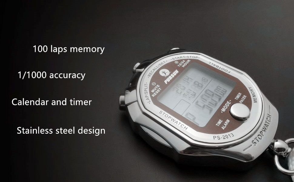 Stopwatch,Metal Stop Watch for Sports with Backlight Memory Waterproof Stopwatches Timer for Sports