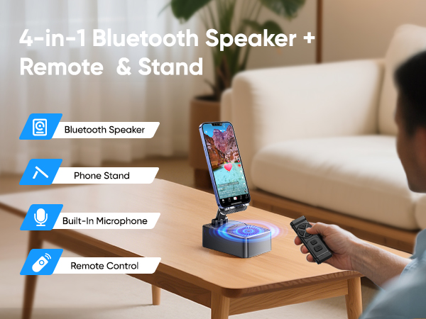 4-in-1 Bluetooth Speaker + Remote & Stand
