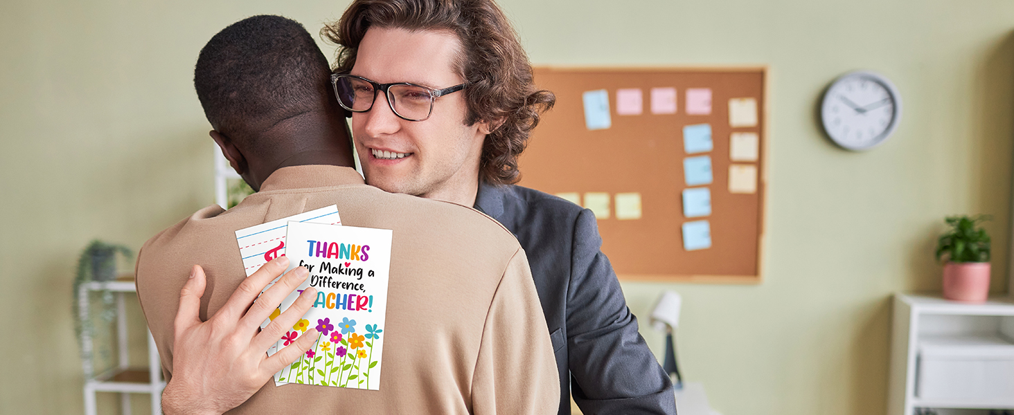 Teachers appreciating each otehr with these thank you cards assorted.