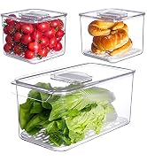 Vegetable Fruit Storage Containers,vacane 3 Pcs Set Fresh Produce Saver with Lids and Vents,Stack...