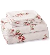 BYSURE Queen Sheet Set 6 Pieces (Pink Rose Floral), Cottage Core Botanical Patterned Sheets, Vict...