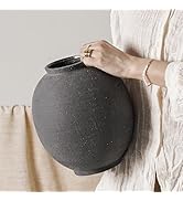 Large Blak Ceramic Vase - 9.8 Inch Rustic Farmhouse Vase for Home Decor, Minimalist Tall Vases fo...