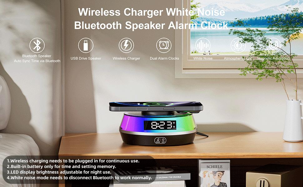 portable speaker,alarm clock with wireless charging,radio clock,alarm clock for teens