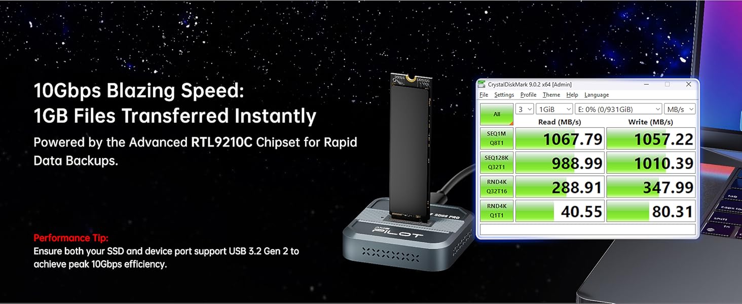 10Gbps transfer speed visual representation for the nvme to usb adapter