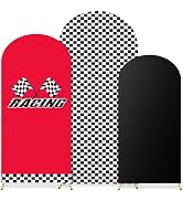 Bensbl 3Pcs Cars Backdrop Arch Covers 4ft 5ft 6ft Stretchy Spandex Race Car Checkered Backdrop fo...
