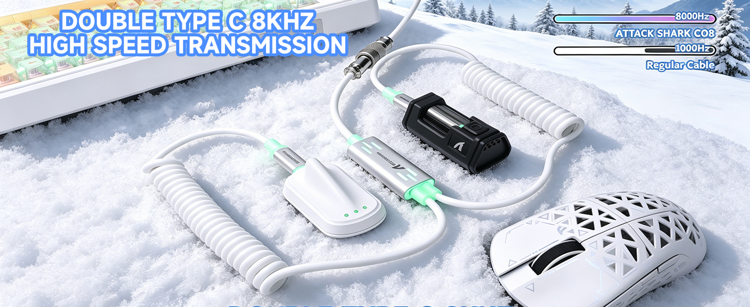 ATTACK SHARK C08 USB A to Dual Type-C Custom Coiled Aviator Cable with Adjustable RGB Light