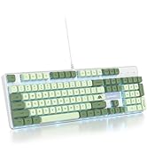 Owpkeenthy Full Size Mechanical Gaming Keyboard with Red Switch, Wired Green Matcha RGB Keyboard ...