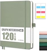 AHGXG Graph Paper Notebook - Grid Notebook Journal A5, 120 GSM Thick Graph Paper, 160 Pages, Leat...