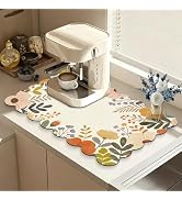 CQKEDMA Scalloped Dish Drying Mats for Kitchen Counter, Orange Flowers for Spring Summer, Cute Co...
