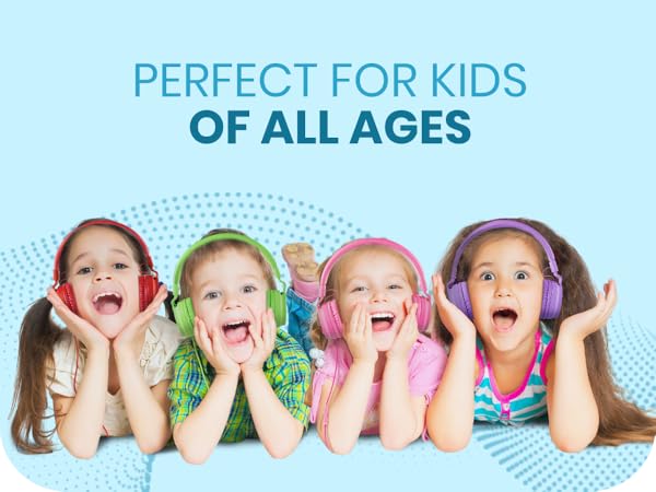 Kids' headphones with 85dB volume limit, soft vegan leather ear cups, and adjustable fit