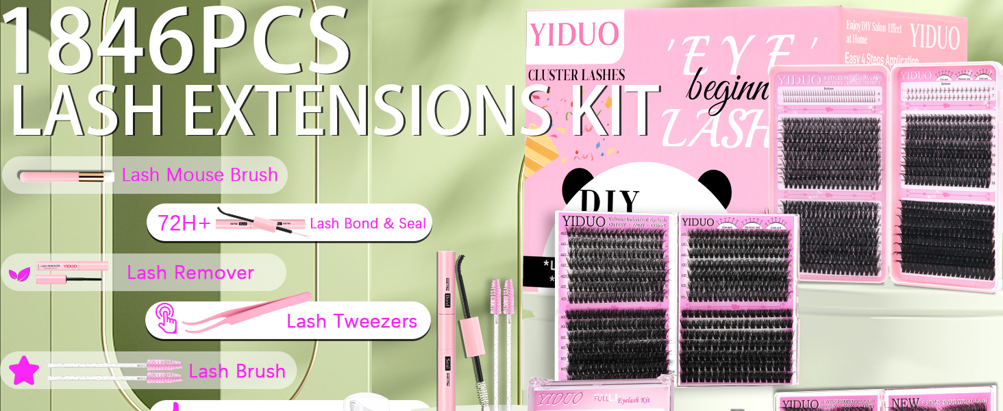 YIDUO Lashes Clusters Kit 1846Pcs Bulk Packs Volume False Eyelash Extensions