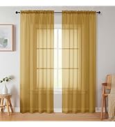 Welvetblk Gold Sheer Curtains 84 Inches Long 2 Panels, Soft Airy Light Filtering Curtains for Bed...