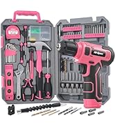 Hi-Spec Pink Tool Set with 8V Drill Set. Complete Cordless & Rechargeable USB Electric Drill Driv...