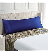 EXQ Home Satin Body Pillow Cover Navy Blue, Super Soft Silky Body Pillow Case with Envelope Closu...