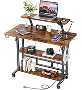 Adjustable Height Standing Desk with Power Outlets, Rolling Stand Up Desk with Monitor Stand and ...