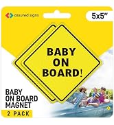 ASSURED SIGNS Baby On Board MAGNET for Car - 2 Pack, 5" by 5" - Essential Magnetic Sticker Sign f...