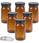 Yodecy 6 Pack 32 oz Amber Wide Mouth Mason Jars with Airtight Lids and Black Plastic Mason Jar Li...