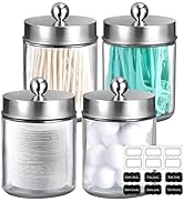 Amolliar 4Pc Apothecary Jars Bathroom Vanity Storage Organizer Set -Countertop Canister with Stai...