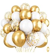 Metallic Gold Balloons Set, Pack of 35 12 Inch White Gold Confetti Latex Balloon, Gold and White ...