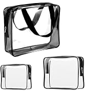 3Pcs Crystal Clear Toiletry Bag Kit Travel Beach Essentials Women Men, PVC Vinyl Packing Organize...