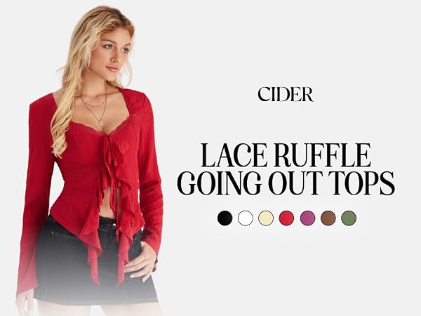 going out tops ruffle hem bell sleeve sqaure neck lace country concert tops