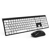 Full Size Wireless Large Print Keyboard and Mouse Set Rechargeable | Quiet Scissor Switch | for S...