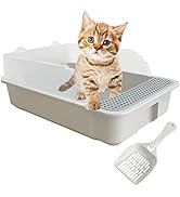 MUYG Open Small Cat Litter Box,Kitten Litter Box with Scoop Low Entry High Sides Cat Toilet Pan,S...