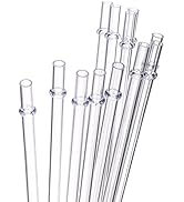 Clear glass reusable drinking straws arranged at an angle, showing transparent construction and straight design.