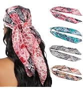 HBselect 4PCS Head Scarf for Women 35” Head Scarves Silk Like Satin Neck Scarfs Square Bandana Ha...