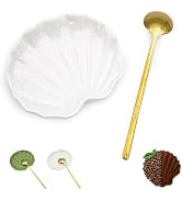 Aenfaiy Coffee Spoon Rest Set with Gold Spoon for Coffee Bar Accessories Decor, White Scallop She...