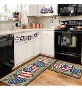 Yovirinto 4th of July America Stars Stripes Eucalyptus Leaves Patriotic Kitchen Rugs Set of 2, Me...