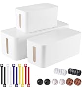 3 Pack Cable Management Box with 18 PCS Cable Management Set - Large & Medium & Small Cable Organ...